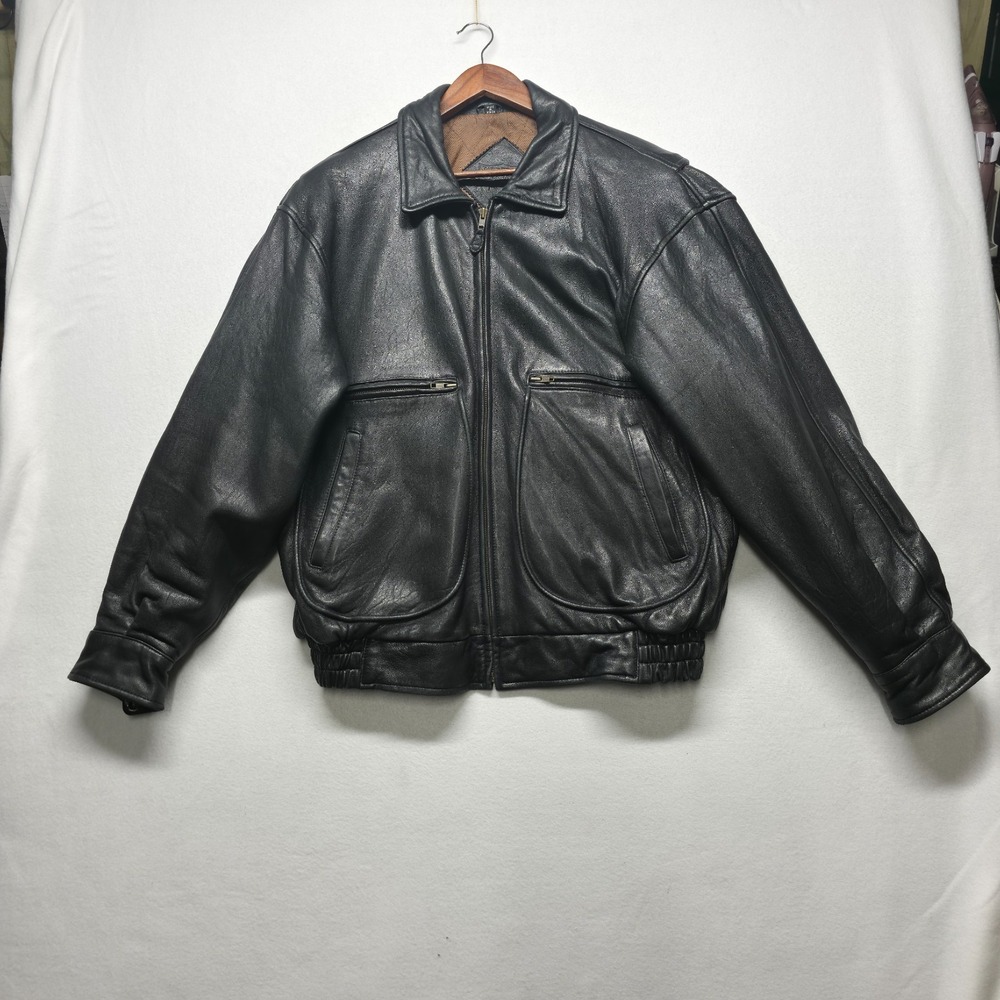 Vintage New River Men's Black Lamb Leather Bomber Jacket Size Large